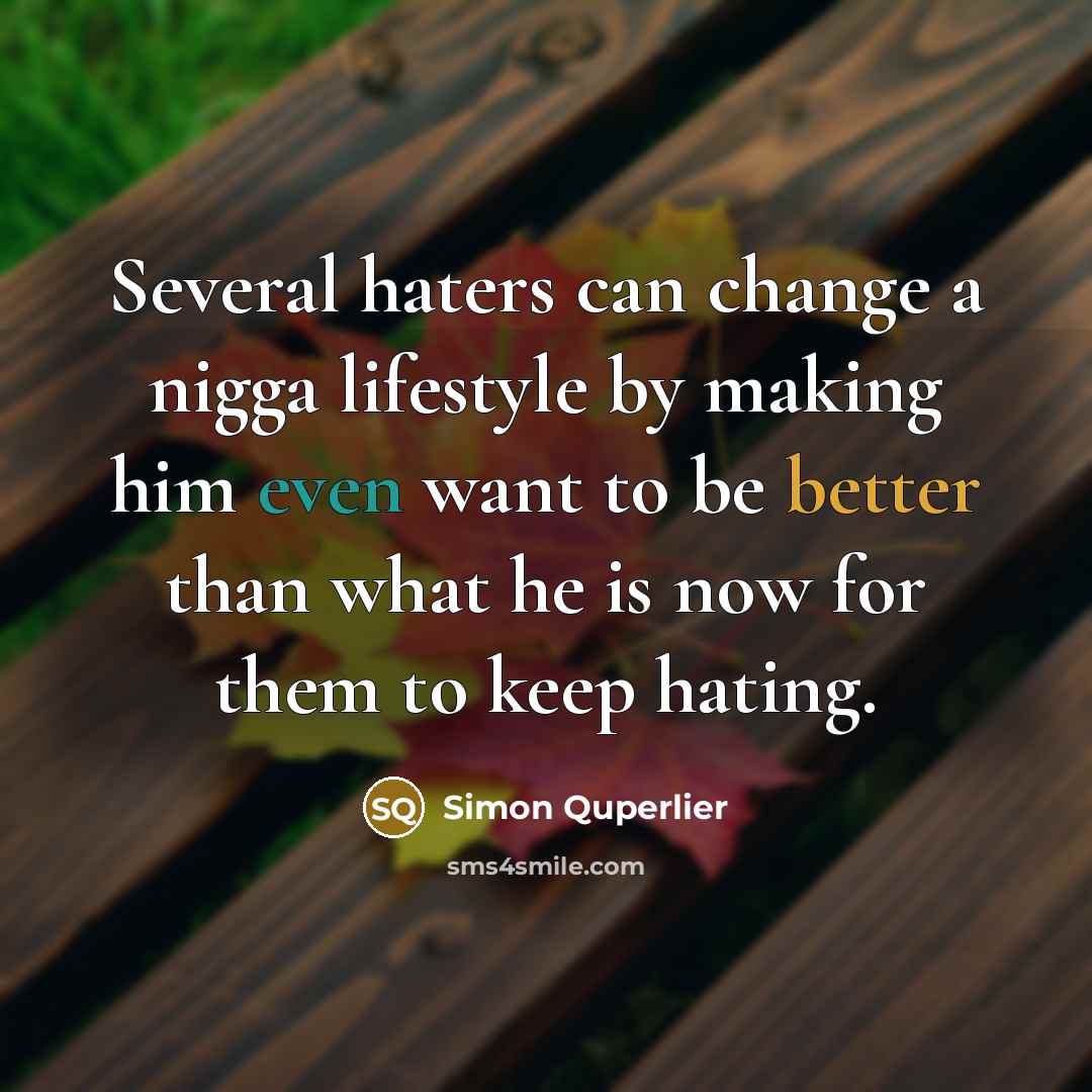 “Several haters can change a nigga lifestyle by making him even want to be better than what he is now for them to keep hating.” quote by Simon Quperlier