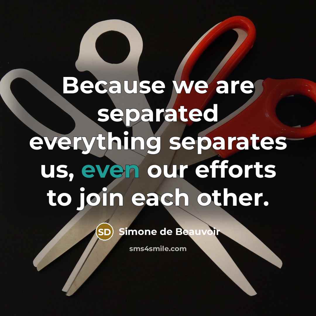 “Because we are separated everything separates us, even our efforts to join each other.” quote by Simone de Beauvoir