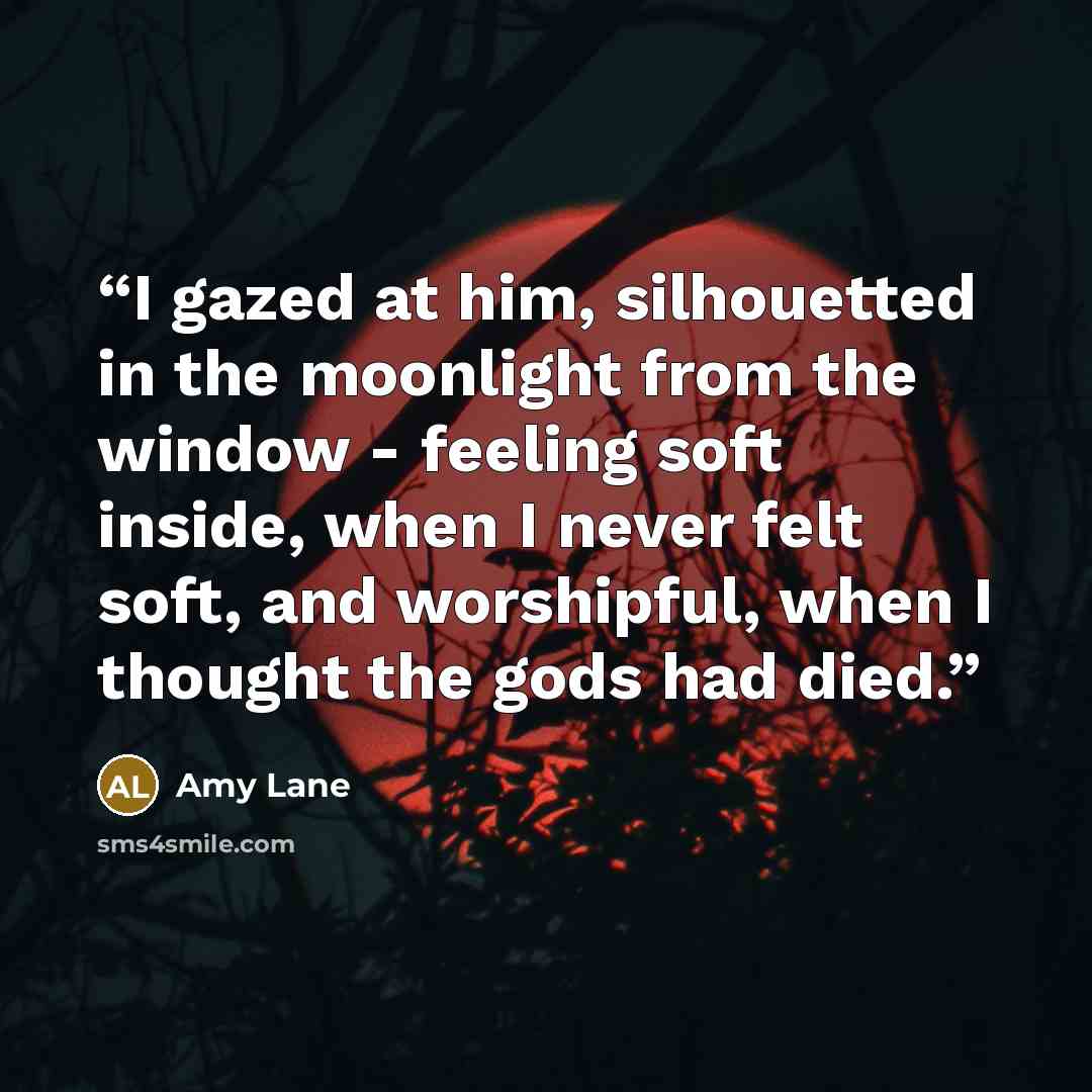 “I gazed at him, silhouetted in the moonlight from the window - feeling soft inside, when I never felt soft, and worshipful, when I thought the gods had died.” quote by Amy Lane