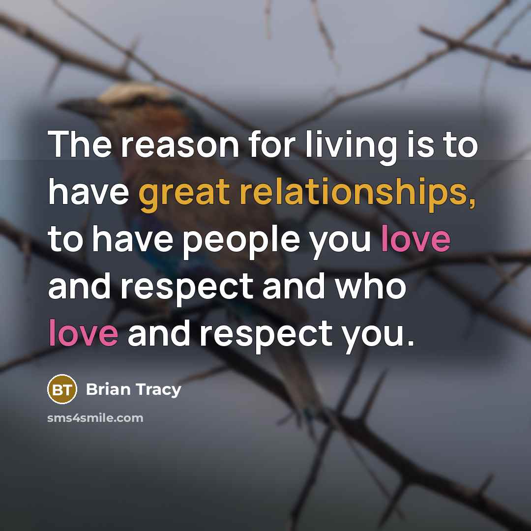 “The reason for living is to have great relationships, to have people you love and respect and who love and respect you.” quote by Brian Tracy