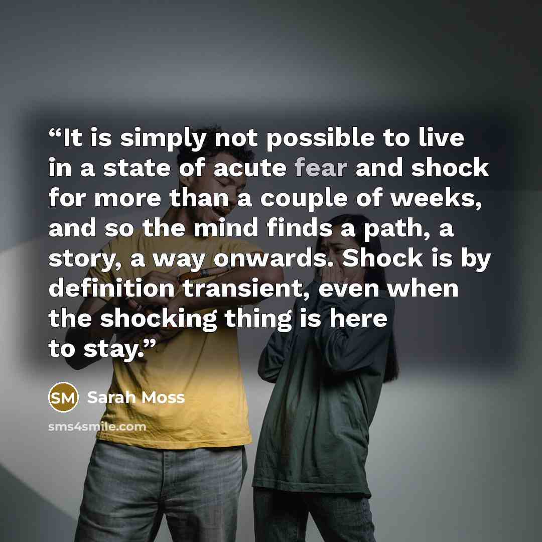 “It is simply not possible to live in a state of acute fear and shock for more than a couple of weeks, and so the mind finds a path, a story, a way onwards. Shock is by definition transient, even when the shocking thing is here to stay.” quote by Sarah Moss