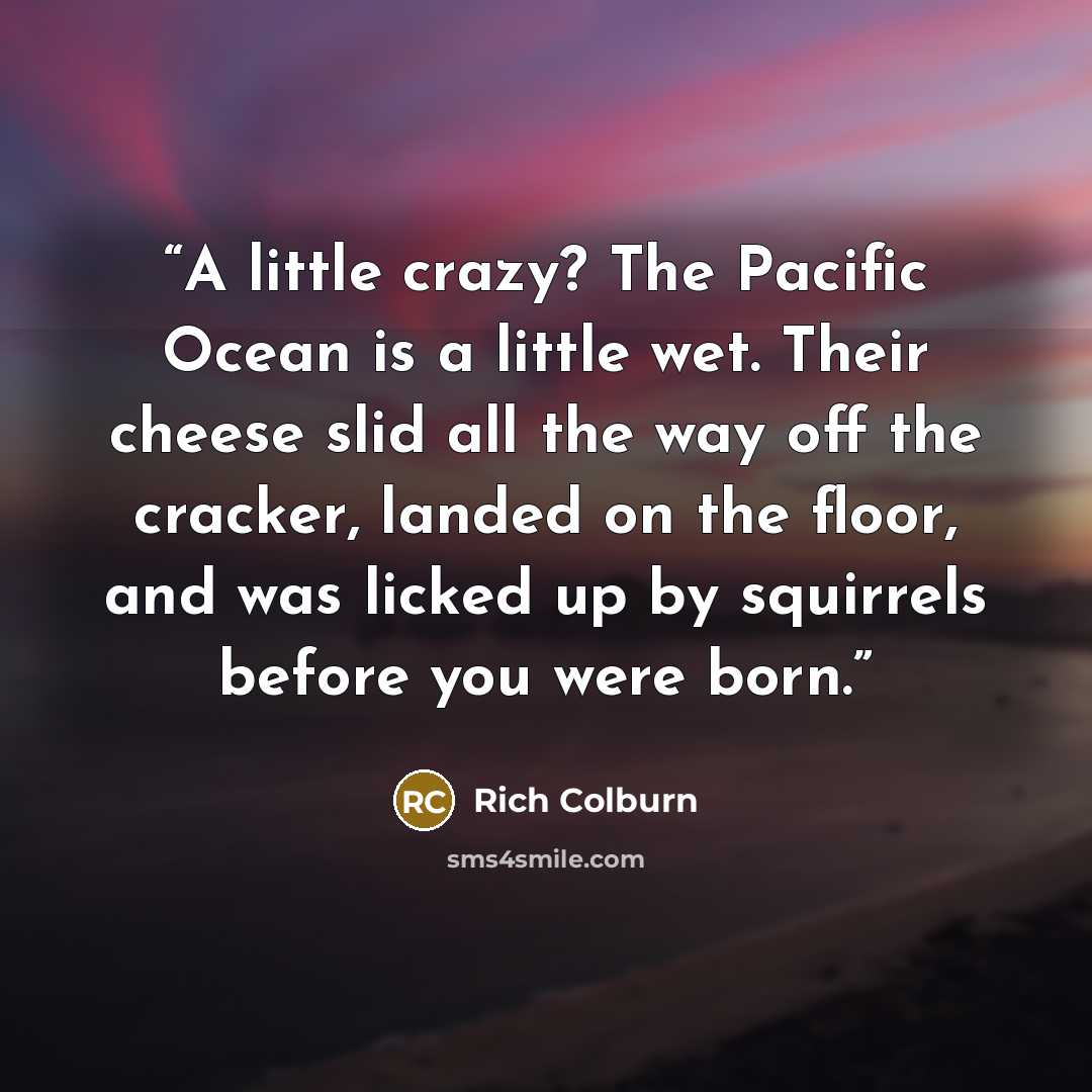 “A little crazy? The Pacific Ocean is a little wet. Their cheese slid all the way off the cracker, landed on the floor, and was licked up by squirrels before you were born.” quote by Rich Colburn