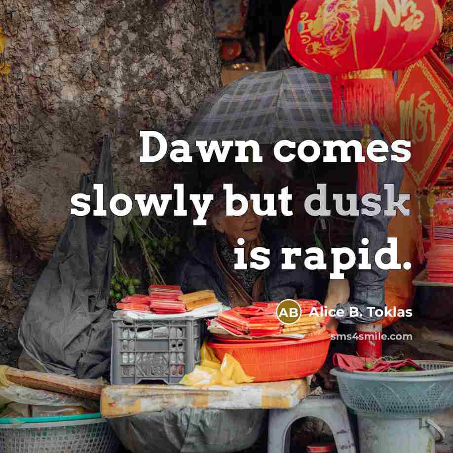 “Dawn comes slowly but dusk is rapid.” quote by Alice B. Toklas