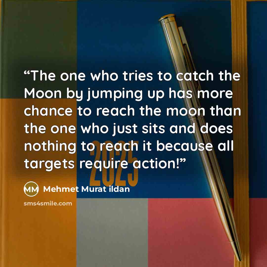 “The one who tries to catch the Moon by jumping up has more chance to reach the moon than the one who just sits and does nothing to reach it because all targets require action!” quote by Mehmet Murat ildan