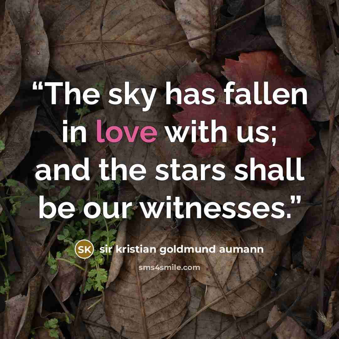 “The sky has fallen in love with us; and the stars shall be our witnesses.” quote by sir kristian goldmund aumann