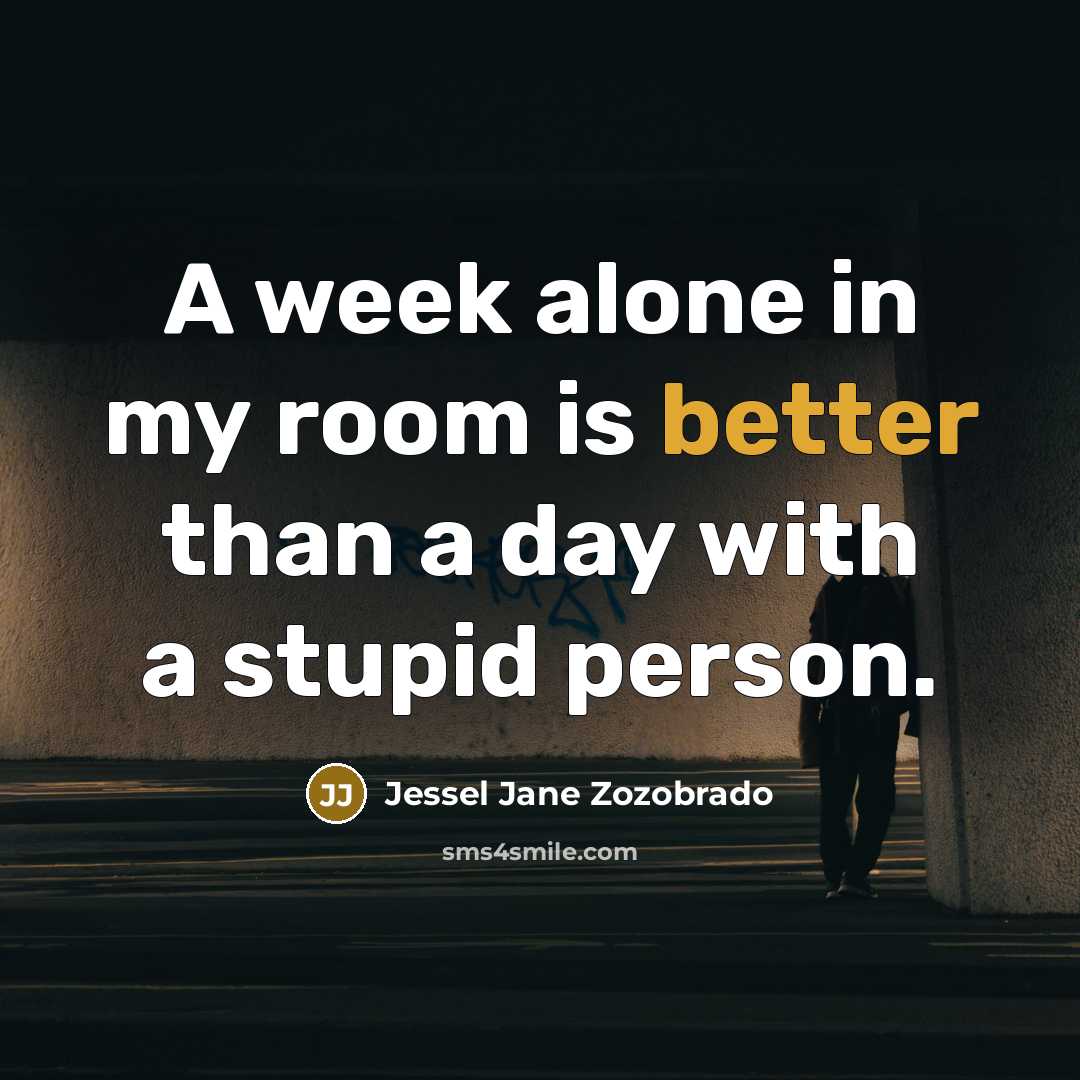 “A week alone in my room is better than a day with a stupid person.” quote by Jessel Jane Zozobrado