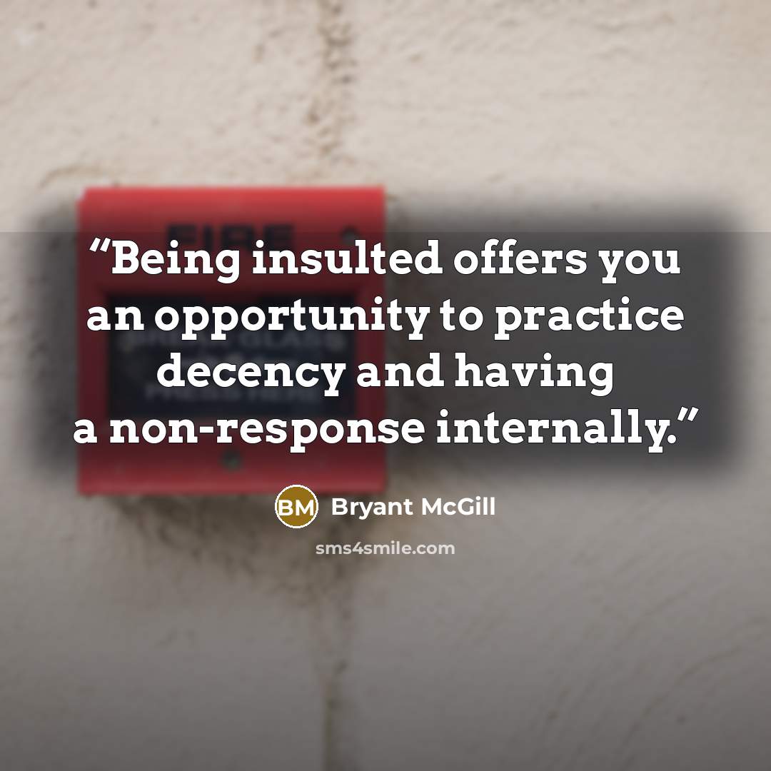 “Being insulted offers you an opportunity to practice decency and having a non-response internally.” quote by Bryant McGill