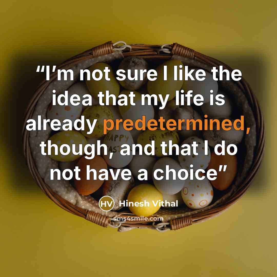 “I’m not sure I like the idea that my life is already predetermined, though, and that I do not have a choice” quote by Hinesh Vithal