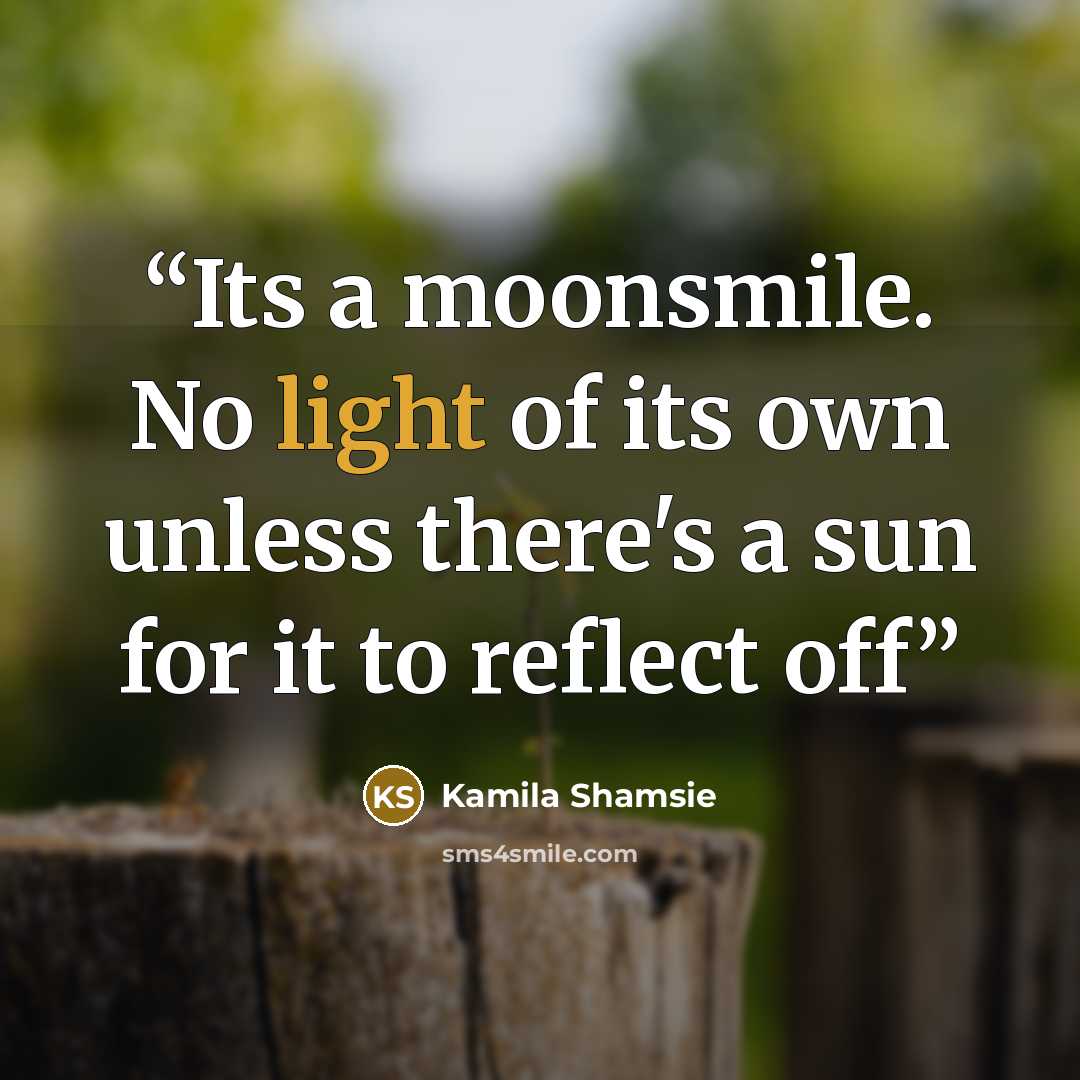 “Its a moonsmile. No light of its own unless there's a sun for it to reflect off” quote by kamila shamsie
