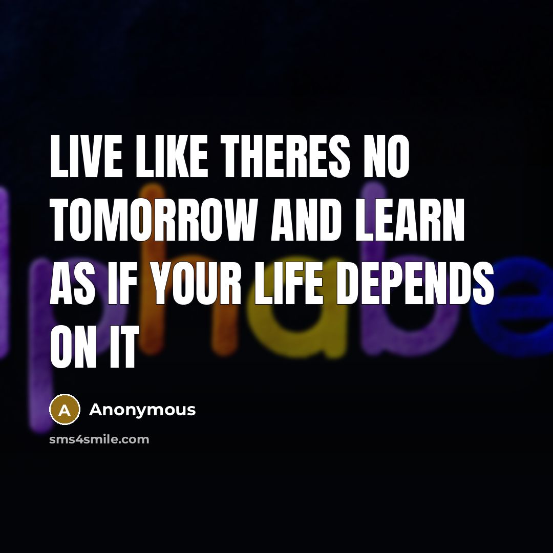 “Live like theres no tomorrow and learn as if your life depends on it” quote by Anonymous