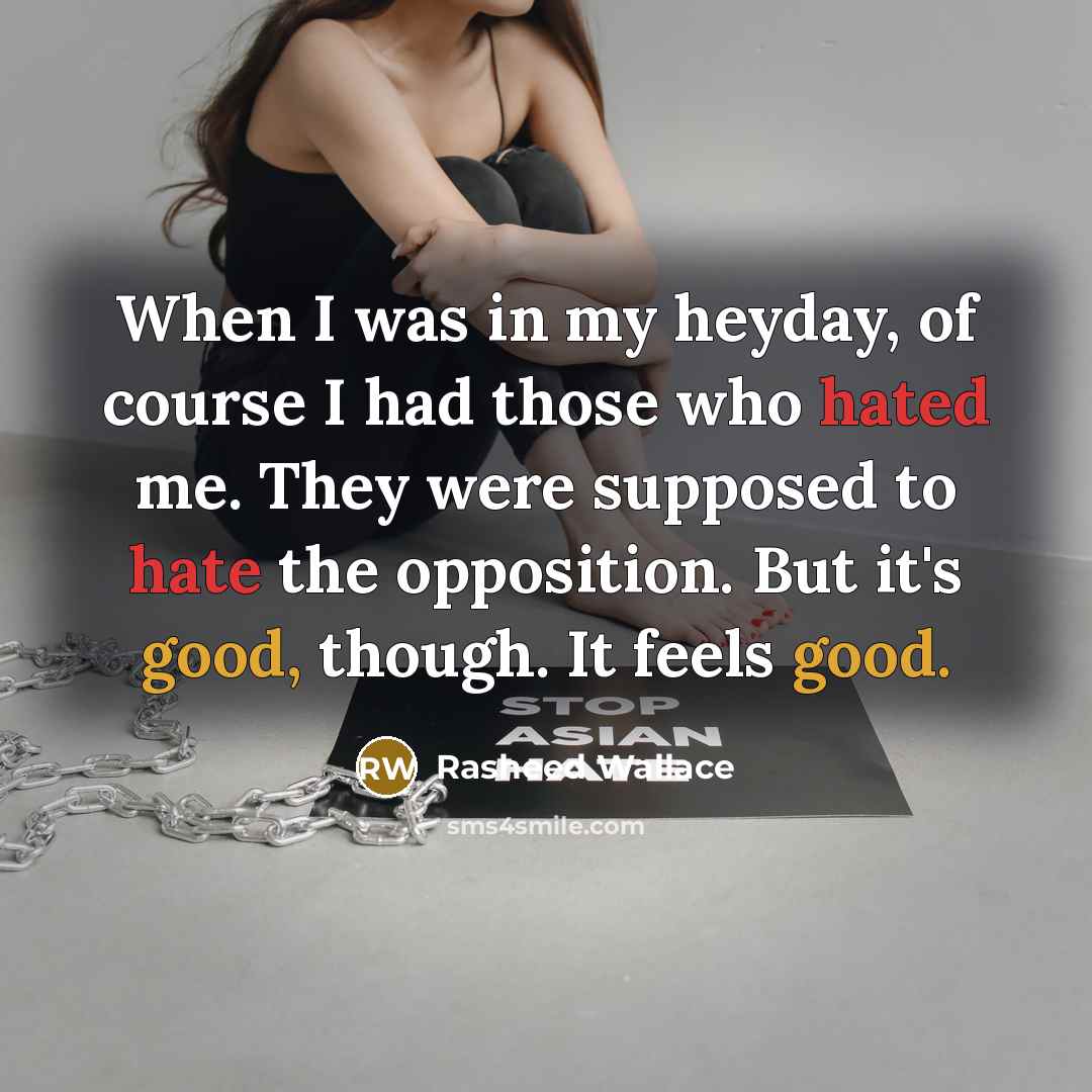 “When I was in my heyday, of course I had those who hated me. They were supposed to hate the opposition. But it's good, though. It feels good.” quote by Rasheed Wallace