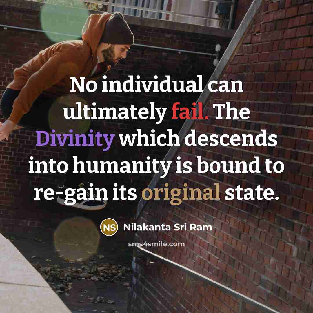 “No individual can ultimately fail. The Divinity which descends into humanity is bound to re-gain its original state.” quote by Nilakanta Sri Ram