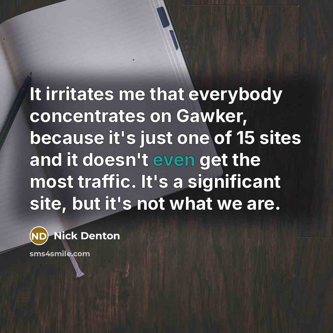 “It irritates me that everybody concentrates on Gawker, because it's just one of 15 sites and it doesn't even get the most traffic. It's a significant site, but it's not what we are.” quote by Nick Denton