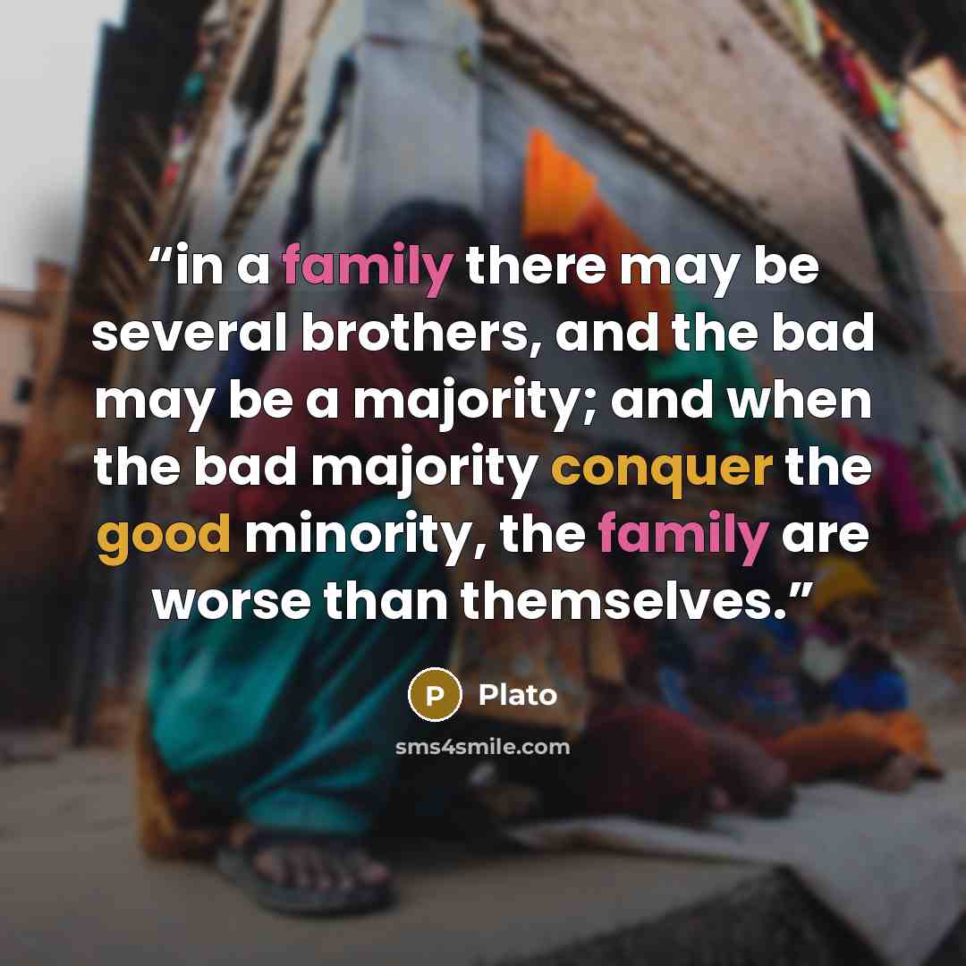 “in a family there may be several brothers, and the bad may be a majority; and when the bad majority conquer the good minority, the family are worse than themselves.” quote by Plato