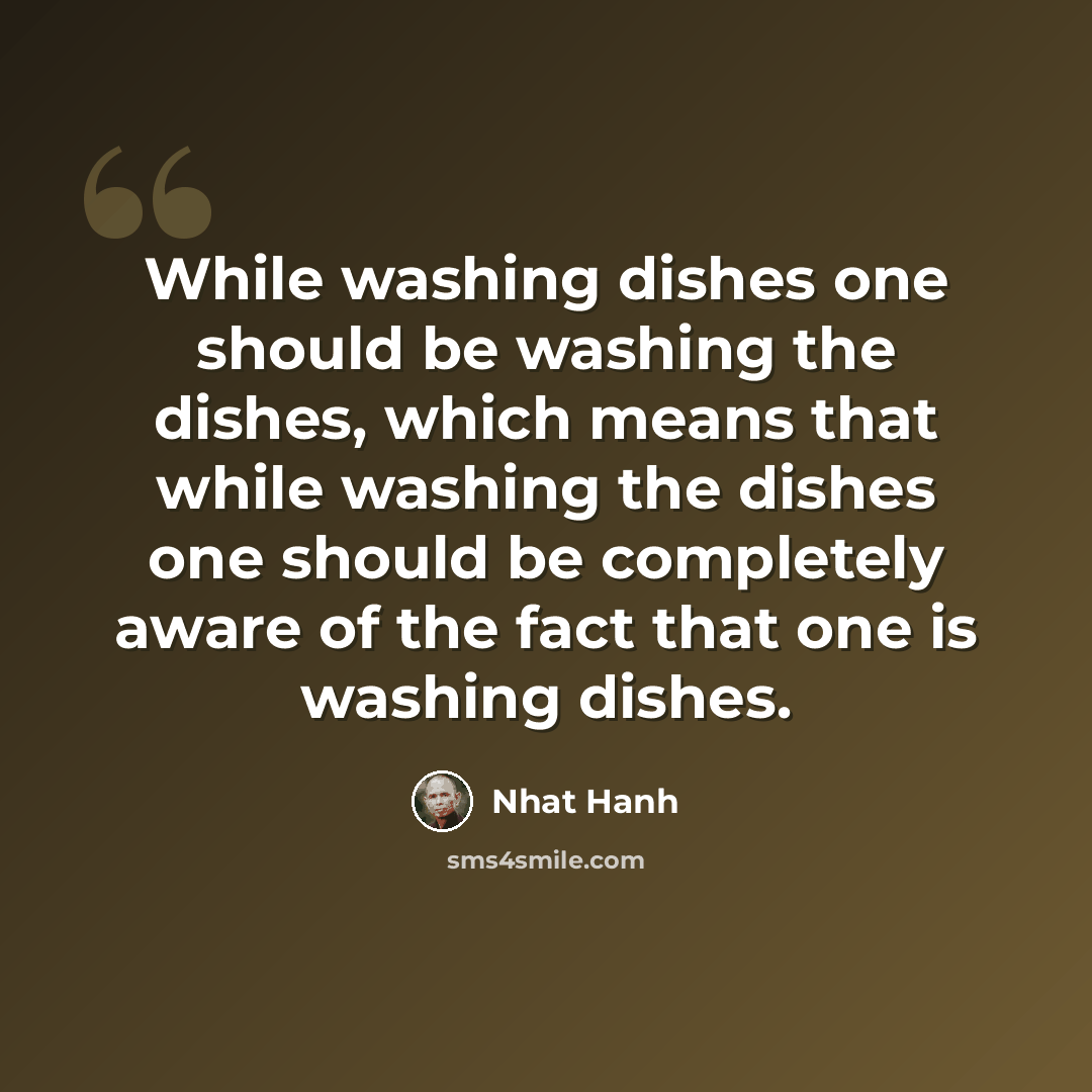 “While washing dishes one should be washing the dishes, which means that while washing the dishes one should be completely aware of the fact that one is washing dishes.” quote by Nhat Hanh