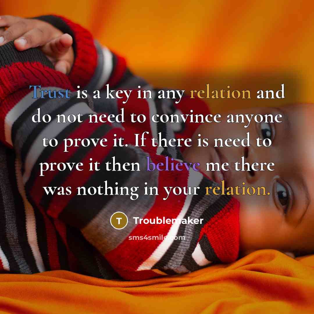 “Trust is a key in any relation and do not need to convince anyone to prove it. If there is need to prove it then believe me there was nothing in your relation.” quote by Troublemaker