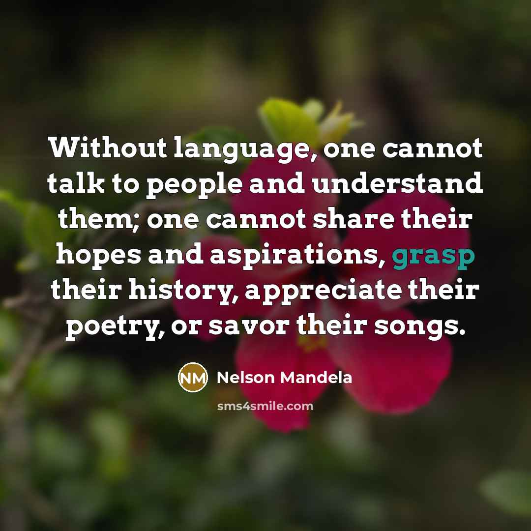 “Without language, one cannot talk to people and understand them; one cannot share their hopes and aspirations, grasp their history, appreciate their poetry, or savor their songs.” quote by Nelson Mandela