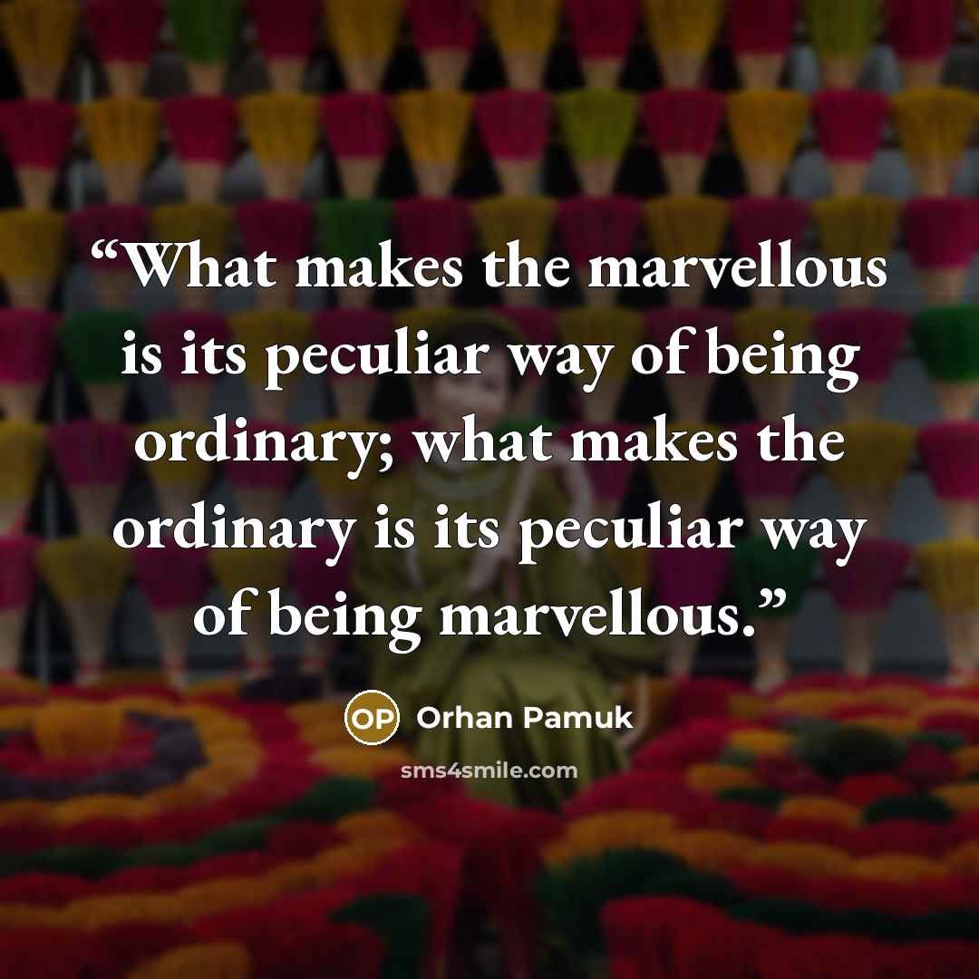 “What makes the marvellous is its peculiar way of being ordinary; what makes the ordinary is its peculiar way of being marvellous.” quote by Orhan Pamuk