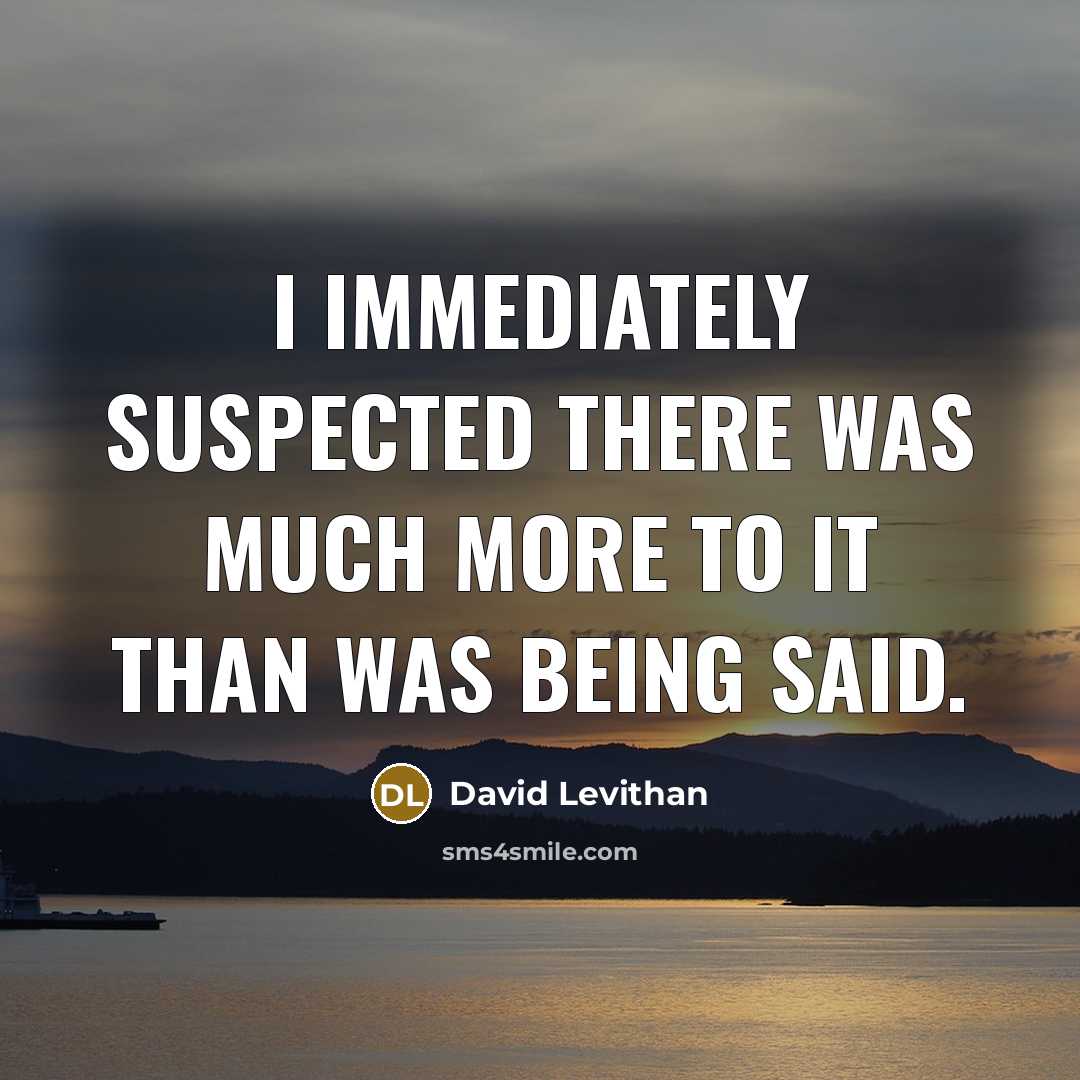 “I immediately suspected there was much more to it than was being said.” quote by David Levithan