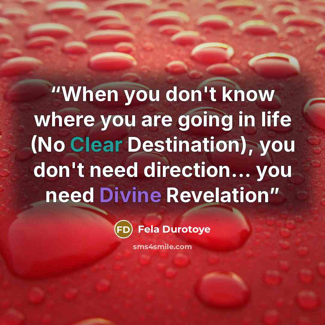 “When you don't know where you are going in life (No Clear Destination), you don't need direction... you need Divine Revelation” quote by Fela Durotoye