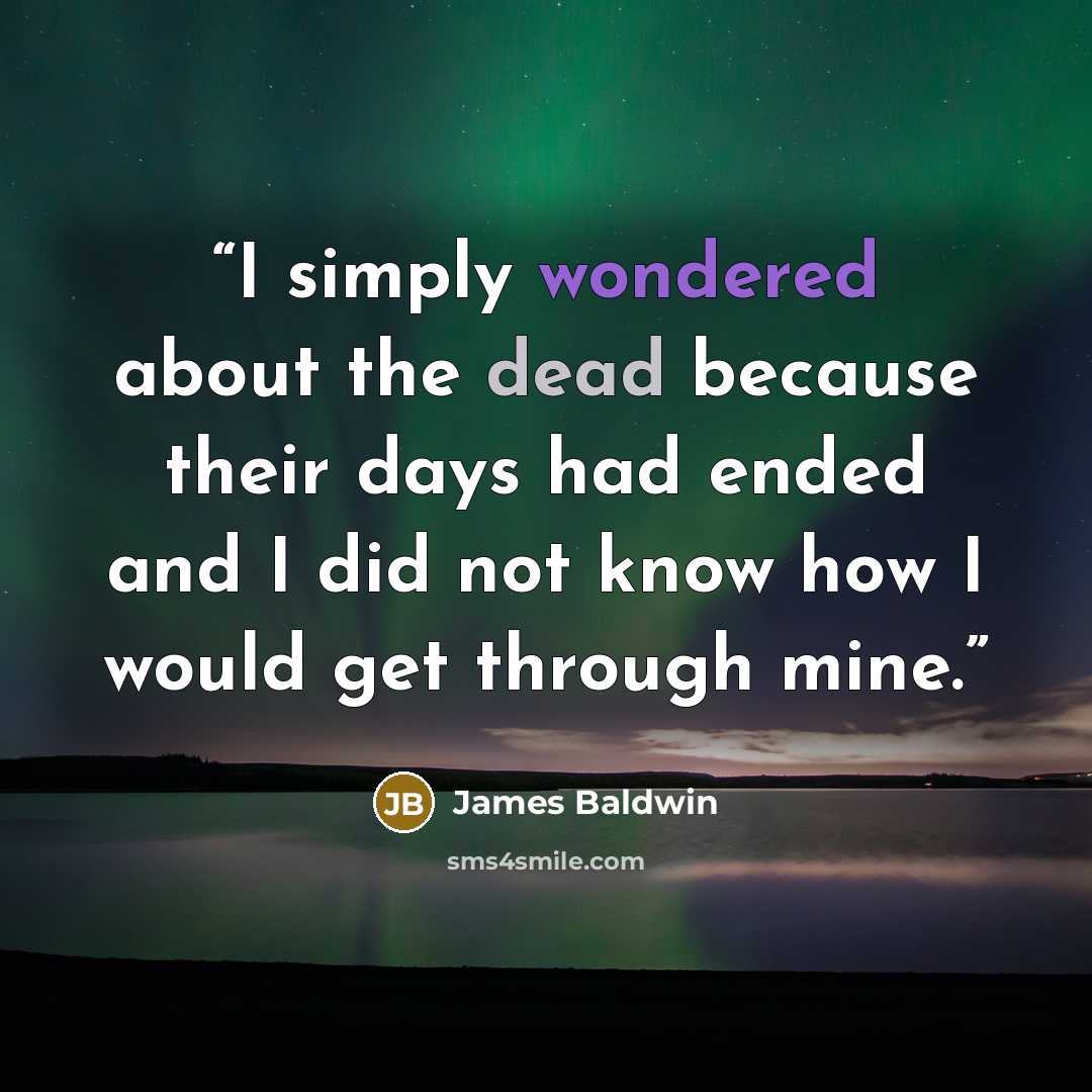 “I simply wondered about the dead because their days had ended and I did not know how I would get through mine.” quote by James Baldwin