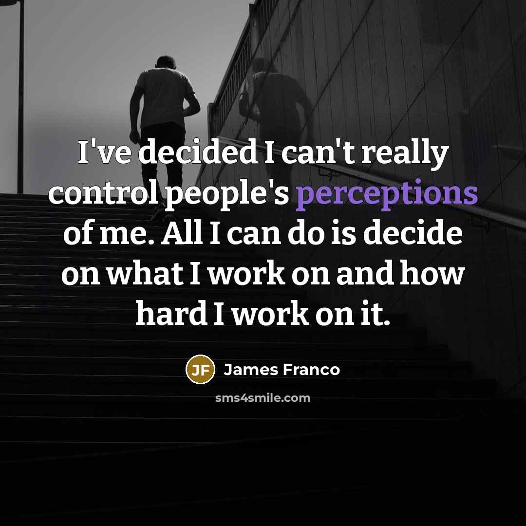 “I've decided I can't really control people's perceptions of me. All I can do is decide on what I work on and how hard I work on it.” quote by James Franco