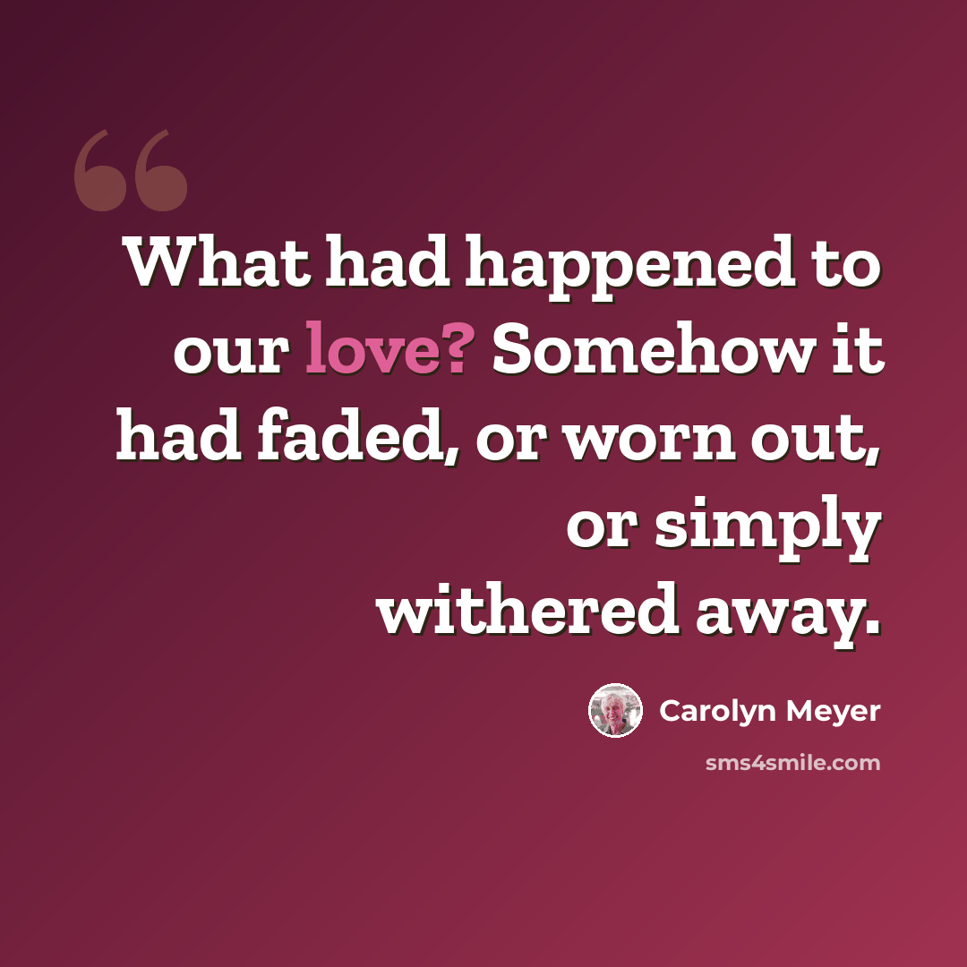 “What had happened to our love? Somehow it had faded, or worn out, or simply withered away.” quote by Carolyn Meyer