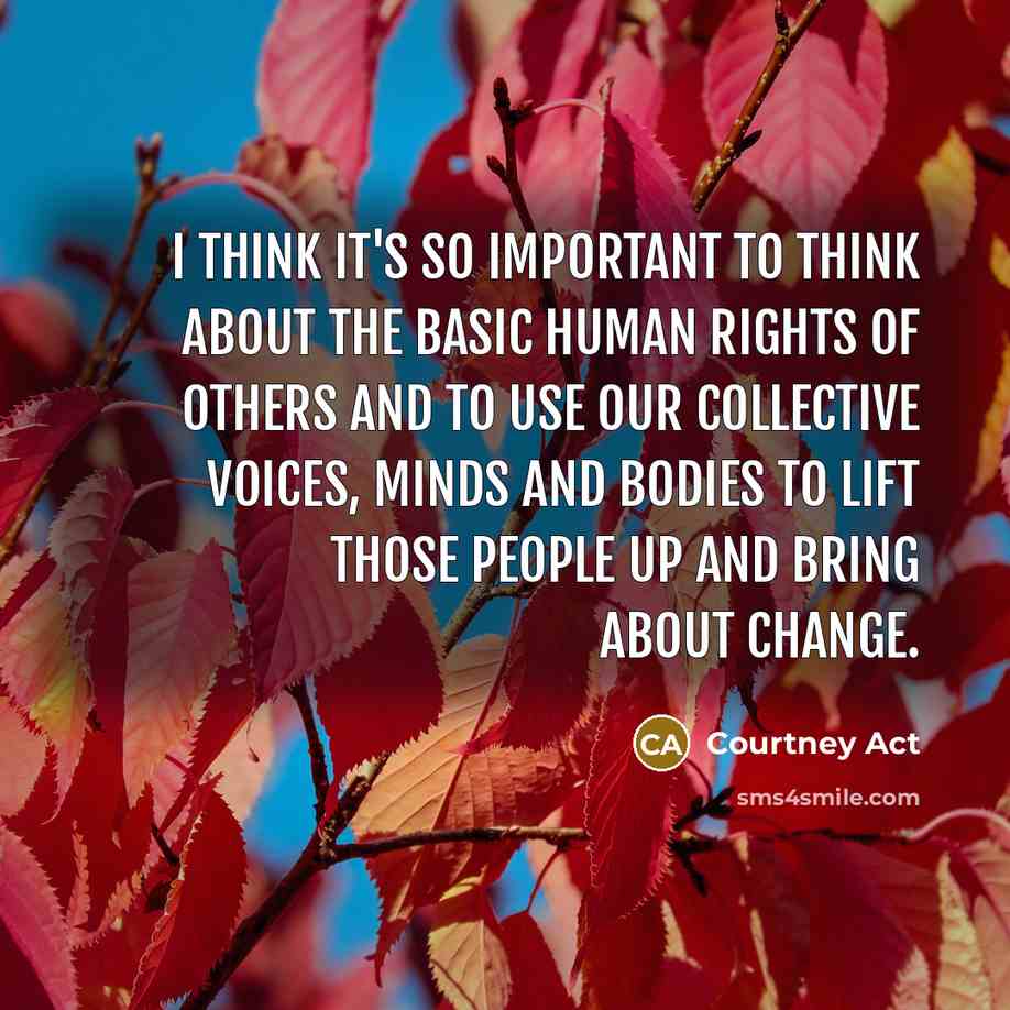 “I think it's so important to think about the basic human rights of others and to use our collective voices, minds and bodies to lift those people up and bring about change.” quote by Courtney Act
