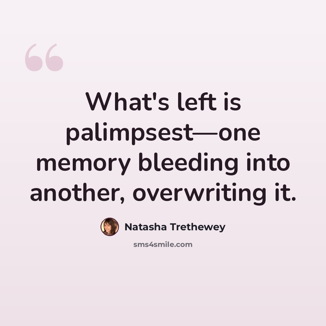 “What's left is palimpsest—one memory bleeding into another, overwriting it.” quote by Natasha Trethewey