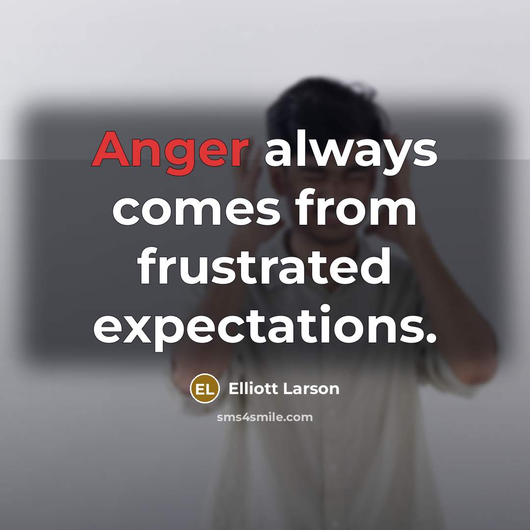 “Anger always comes from frustrated expectations.” quote by Elliott Larson
