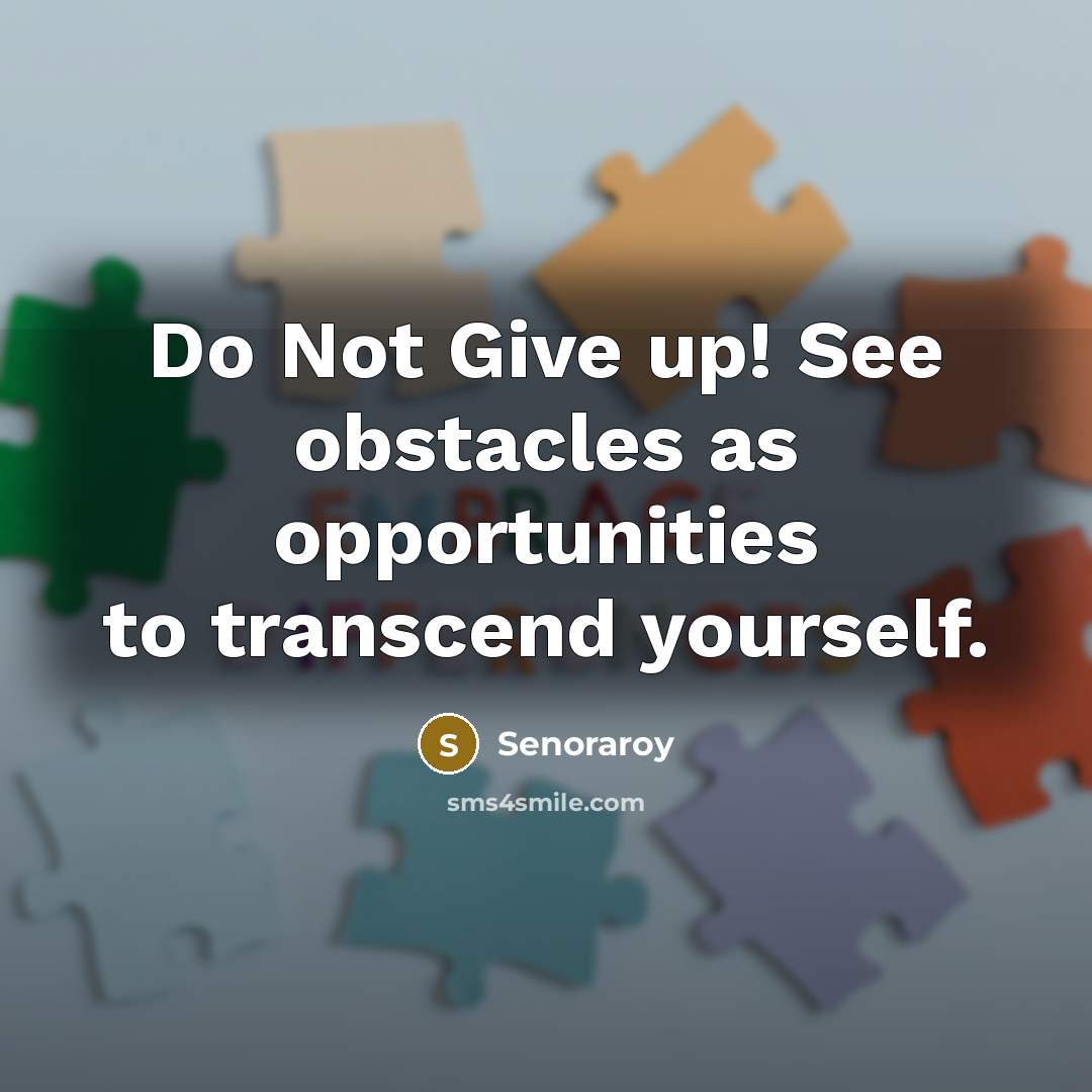 “Do Not Give up! See obstacles as opportunities to transcend yourself.” quote by Senoraroy