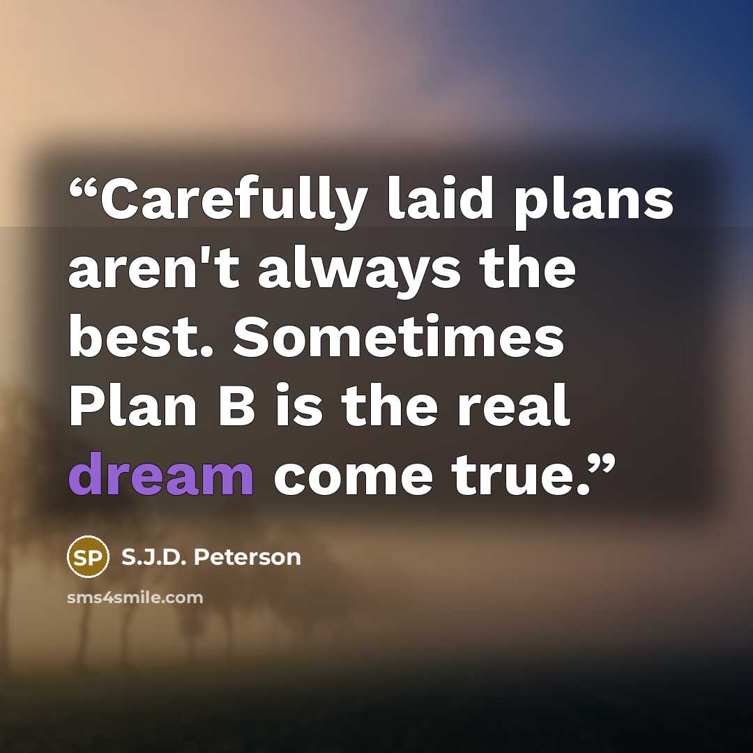 “Carefully laid plans aren't always the best. Sometimes Plan B is the real dream come true.” quote by S.J.D. Peterson