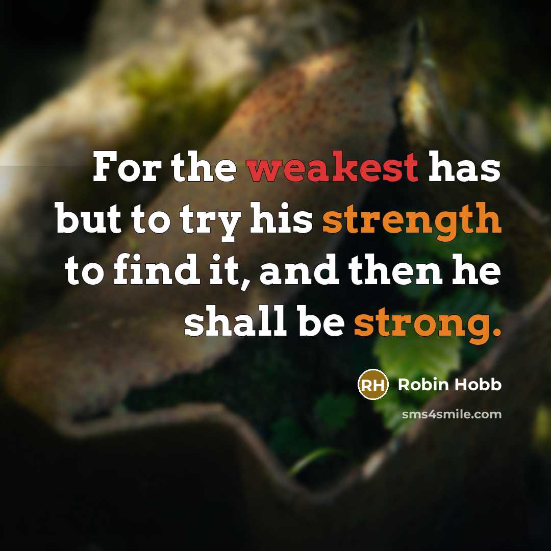 “For the weakest has but to try his strength to find it, and then he shall be strong.” quote by Robin Hobb