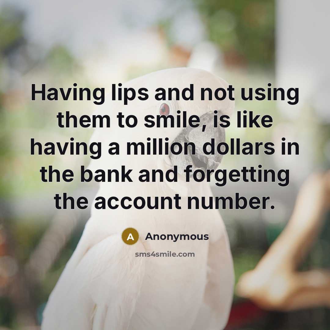 “Having lips and not using them to smile, is like having a million dollars in the bank and forgetting the account number.” quote by Anonymous