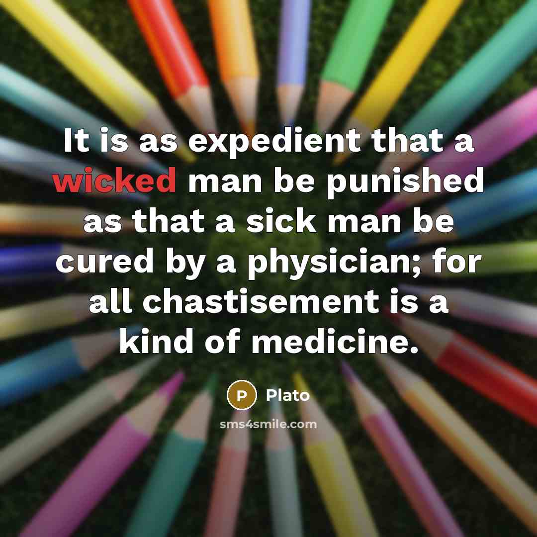 “It is as expedient that a wicked man be punished as that a sick man be cured by a physician; for all chastisement is a kind of medicine.” quote by Plato