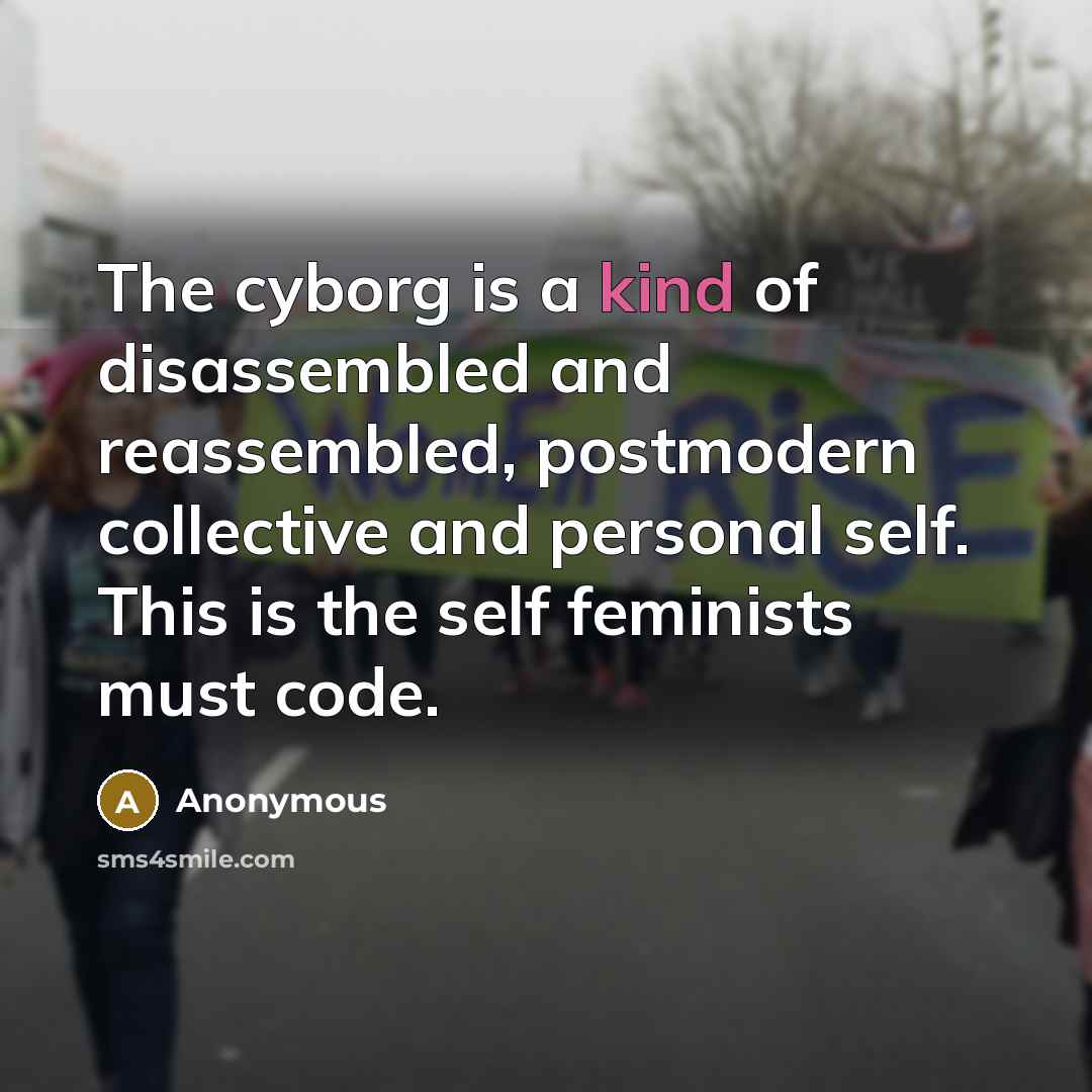 “The cyborg is a kind of disassembled and reassembled, postmodern collective and personal self. This is the self feminists must code.” quote by Anonymous