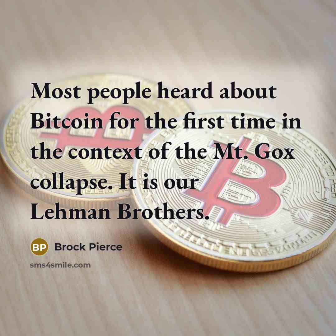 “Most people heard about Bitcoin for the first time in the context of the Mt. Gox collapse. It is our Lehman Brothers.” quote by Brock Pierce
