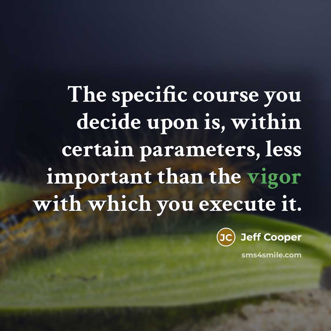 “The specific course you decide upon is, within certain parameters, less important than the vigor with which you execute it.” quote by Jeff Cooper
