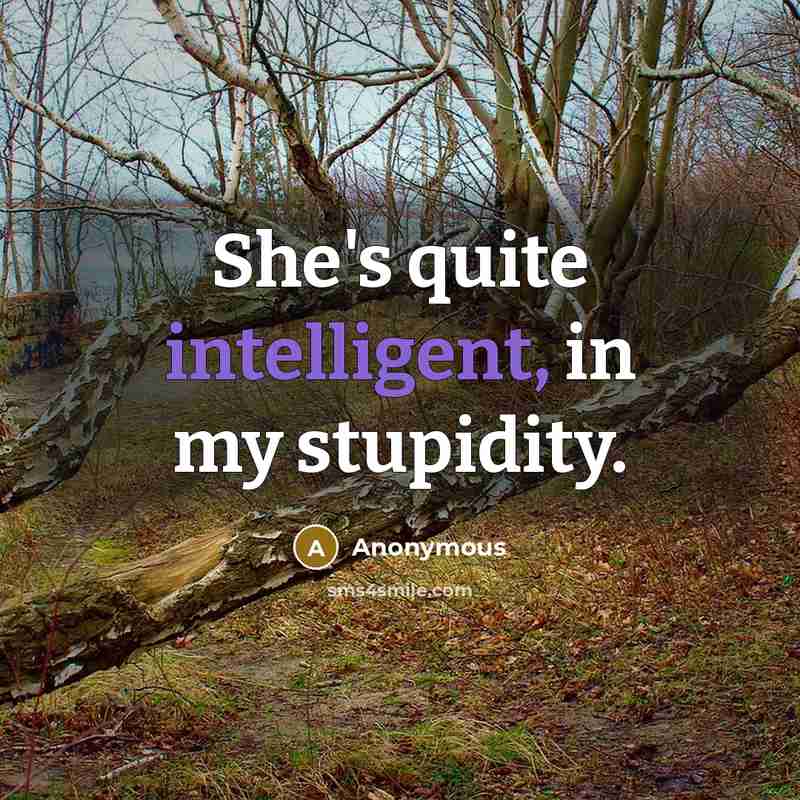 “She's quite intelligent, in my stupidity.” quote by Anonymous