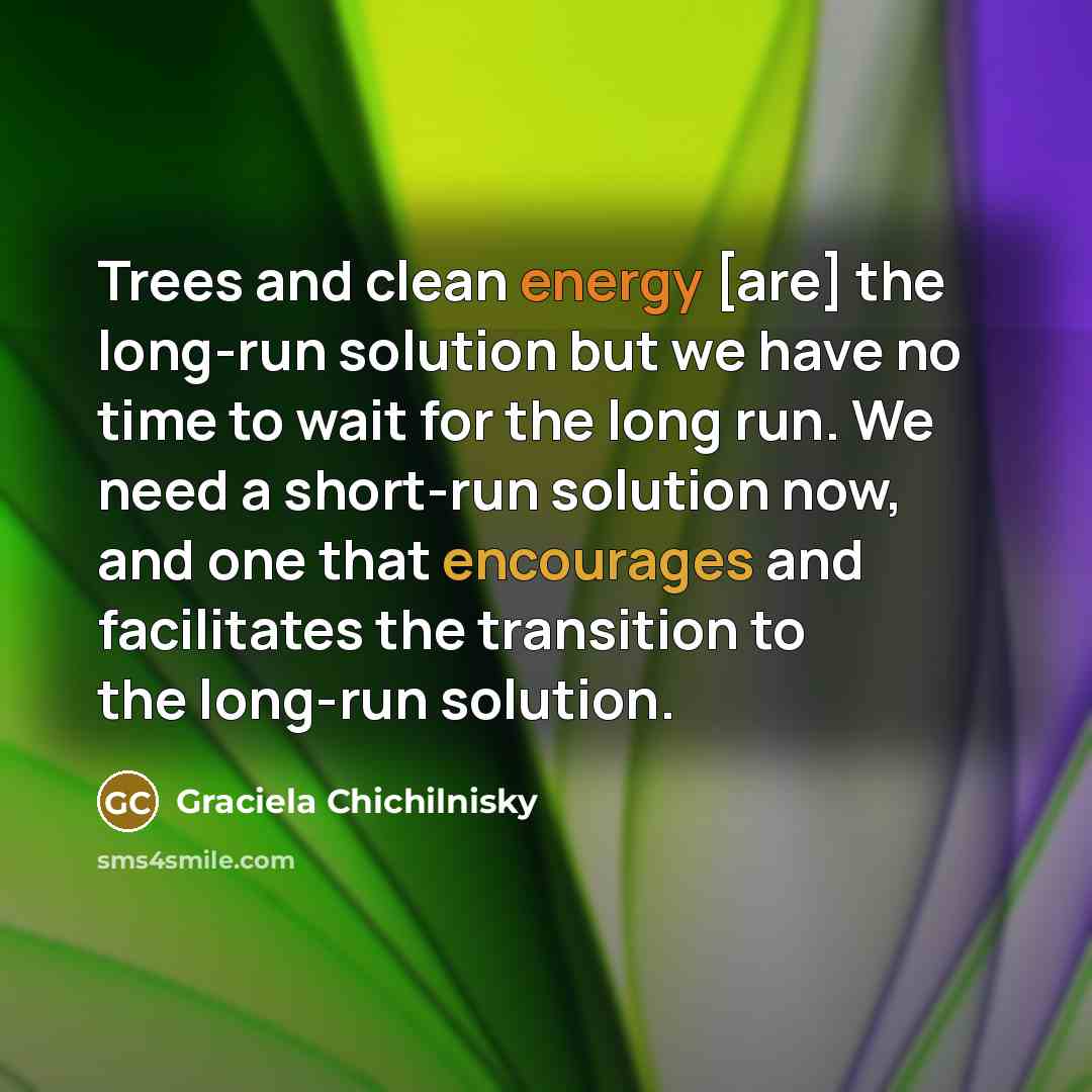 “Trees and clean energy [are] the long-run solution but we have no time to wait for the long run. We need a short-run solution now, and one that encourages and facilitates the transition to the long-run solution.” quote by Graciela Chichilnisky