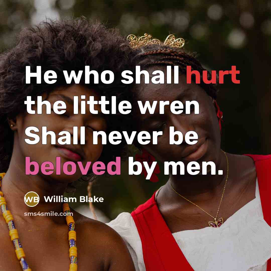 “He who shall hurt the little wren Shall never be beloved by men.” quote by William Blake