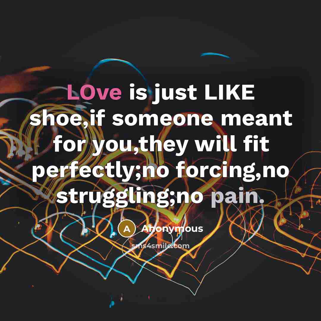“LOve is just LIKE shoe,if someone meant for you,they will fit perfectly;no forcing,no struggling;no pain.” quote by Anonymous