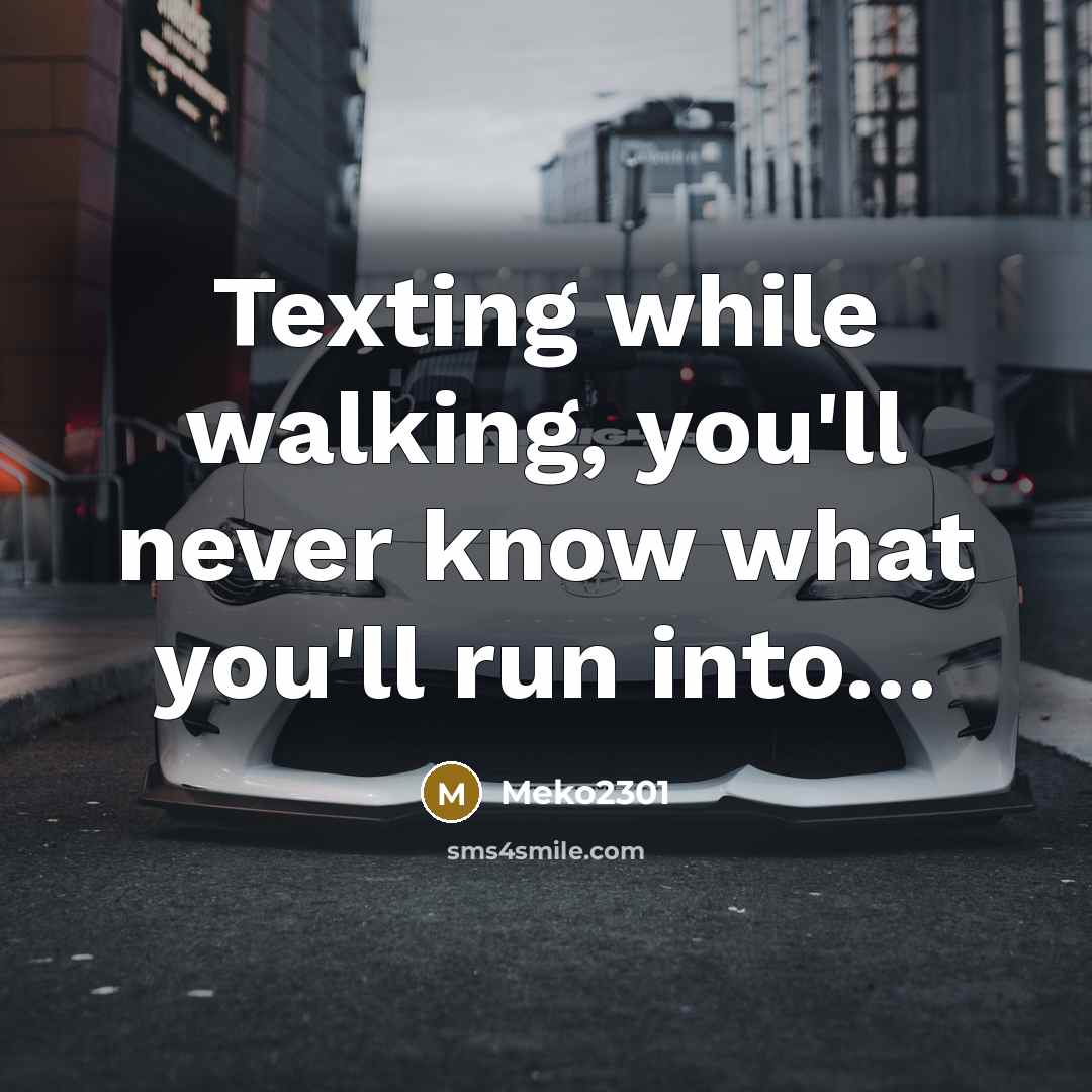 “Texting while walking, you'll never know what you'll run into…” quote by Meko2301