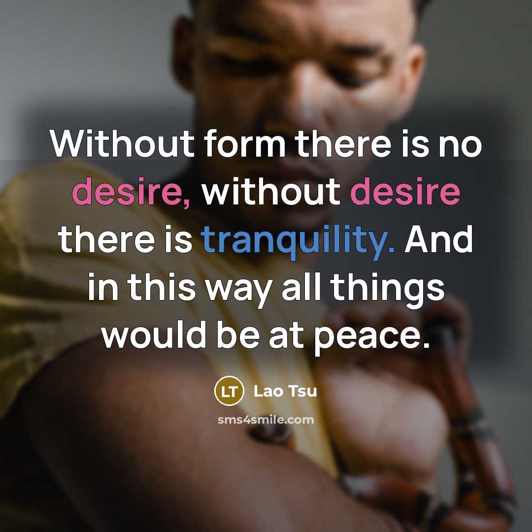 “Without form there is no desire, without desire there is tranquility. And in this way all things would be at peace.” quote by Lao Tsu