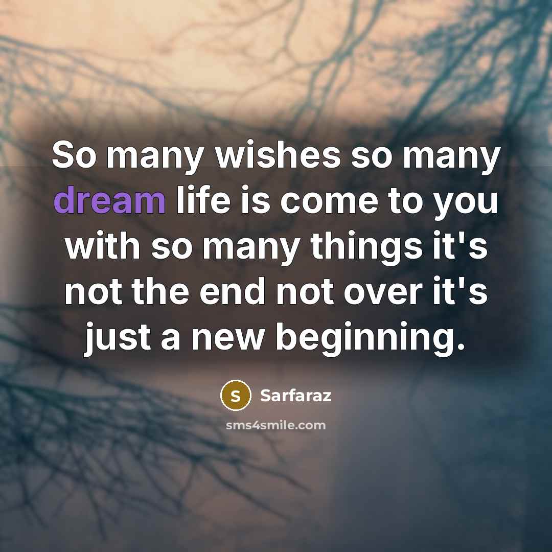 “So many wishes so many dream life is come to you with so many things it's not the end not over it's just a new beginning.” quote by Sarfaraz