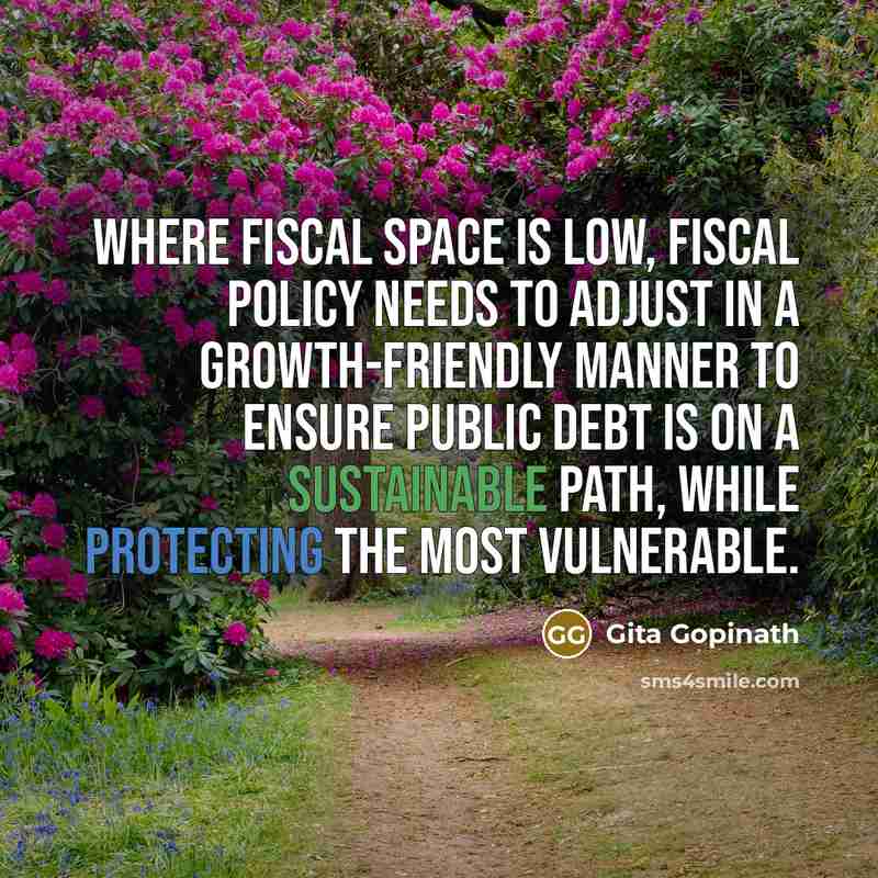 “Where fiscal space is low, fiscal policy needs to adjust in a growth-friendly manner to ensure public debt is on a sustainable path, while protecting the most vulnerable.” quote by Gita Gopinath