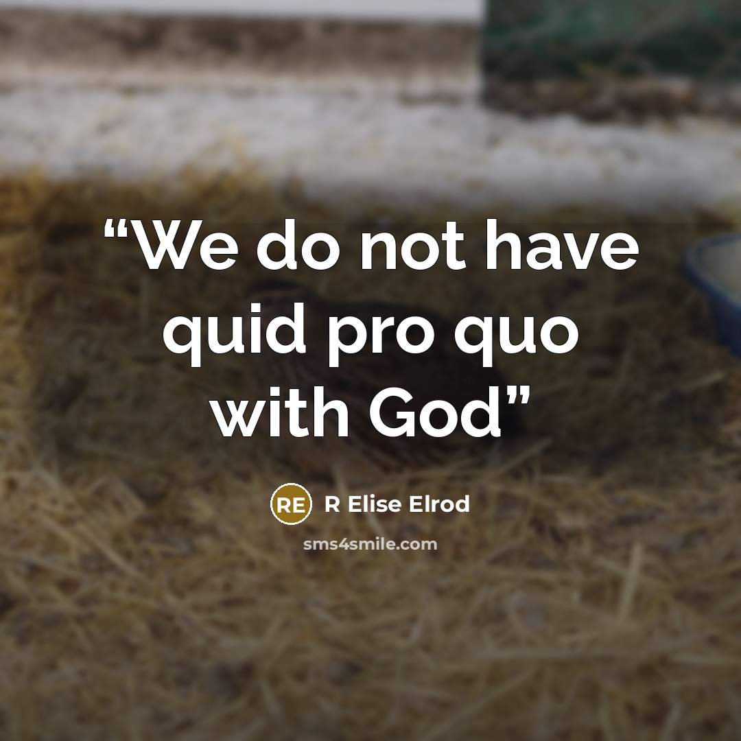 “We do not have quid pro quo with God” quote by R Elise Elrod