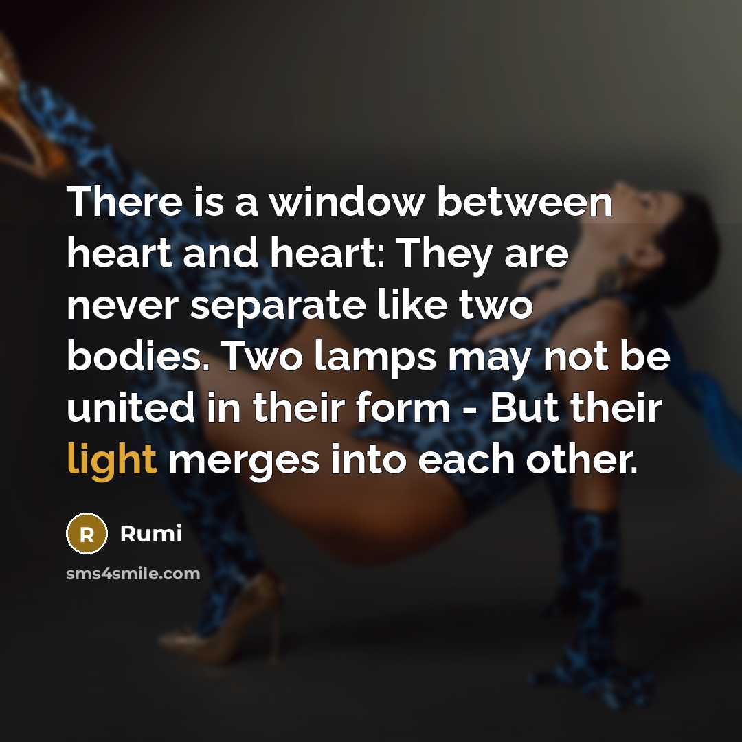 “There is a window between heart and heart: They are never separate like two bodies. Two lamps may not be united in their form - But their light merges into each other.” quote by Rumi