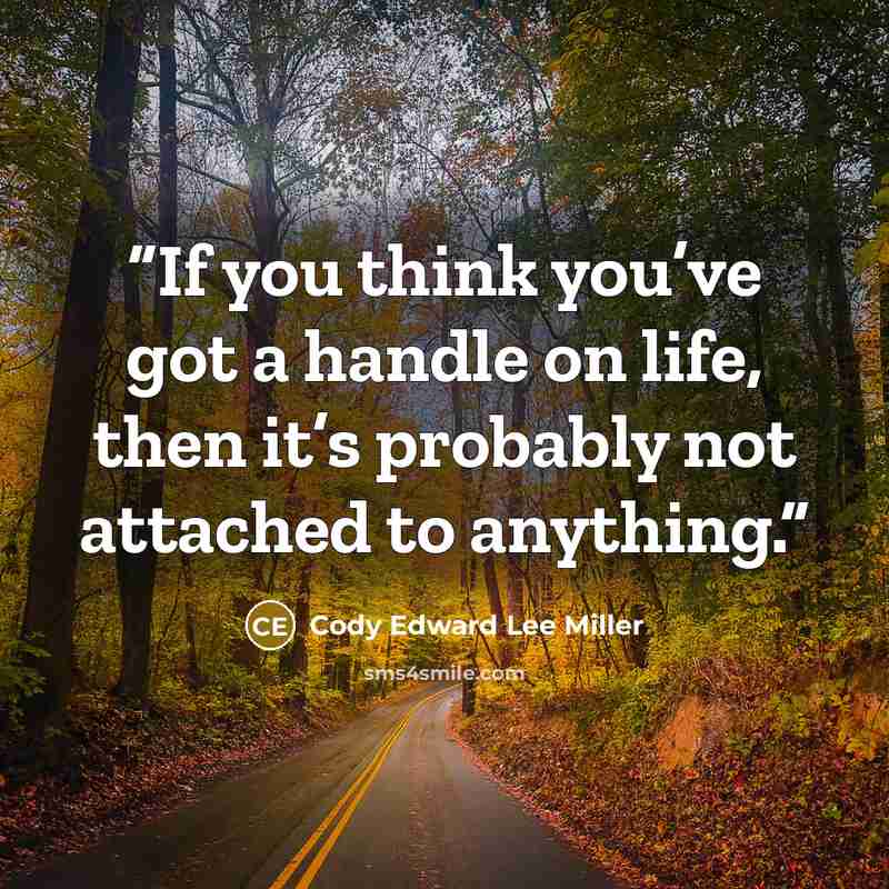 “If you think you’ve got a handle on life, then it’s probably not attached to anything.” quote by Cody Edward Lee Miller
