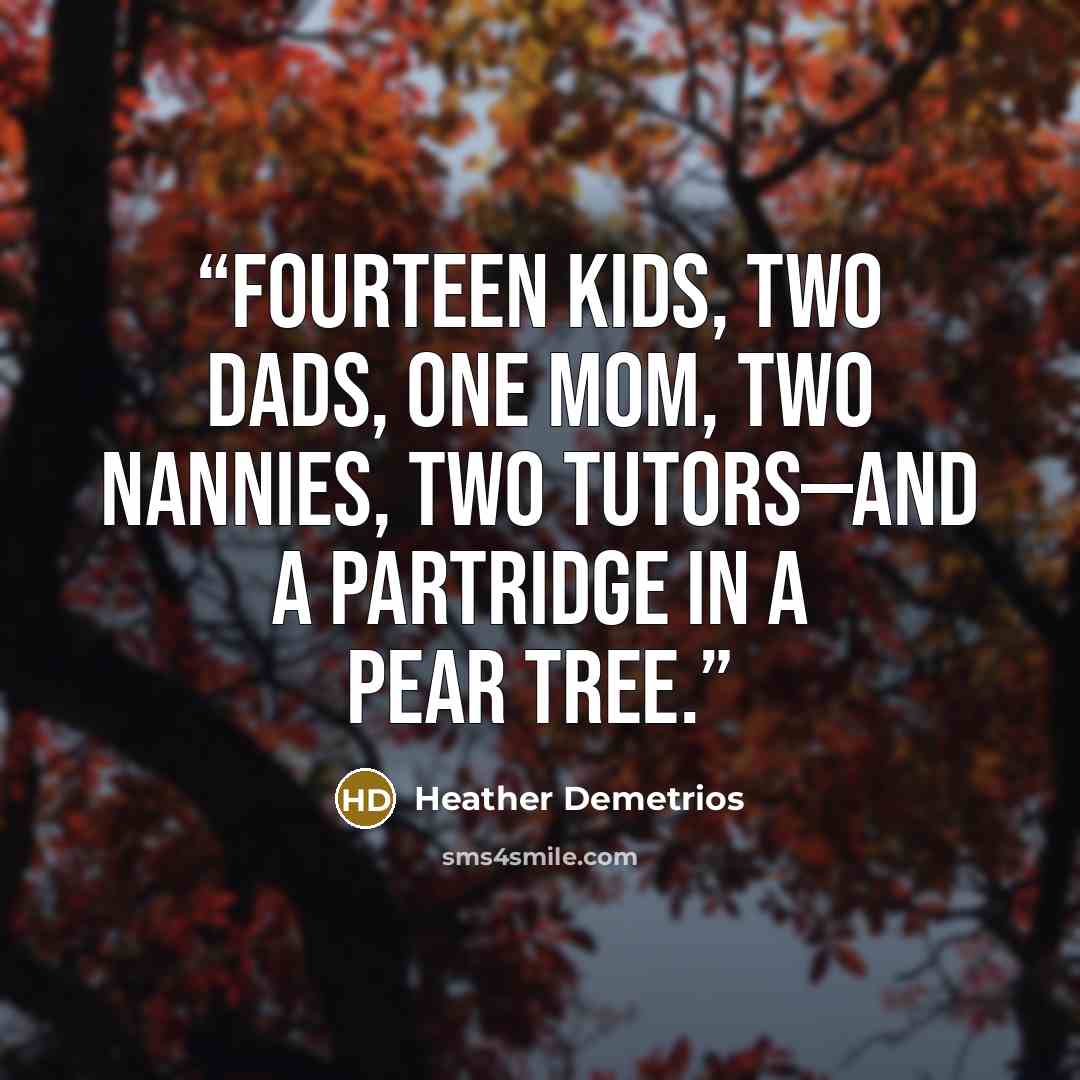 “Fourteen Kids, Two Dads, One Mom, Two Nannies, Two Tutors—and a Partridge in a Pear Tree.” quote by Heather Demetrios